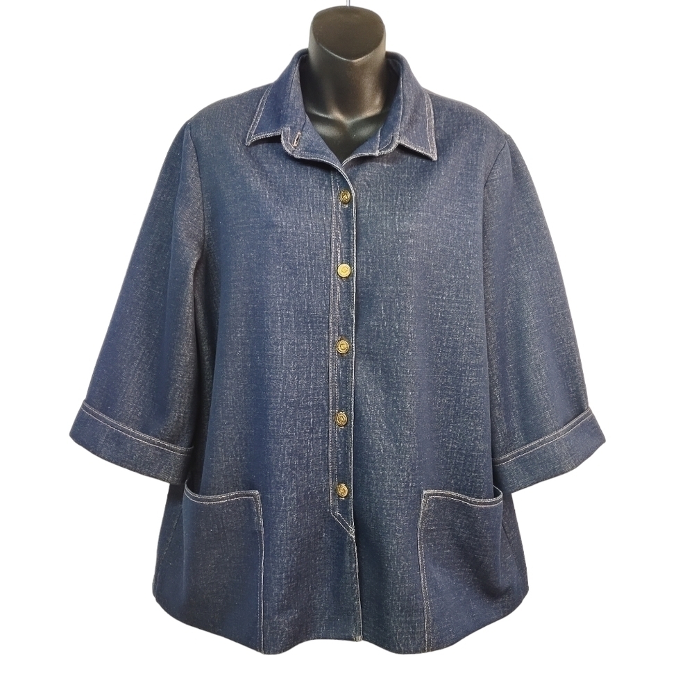 Graff Vintage Women's Blue Jean-Look 3/4 Sleeves Jacket Size L